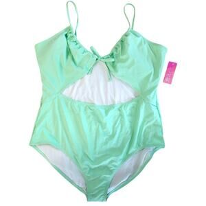 Summer Crush NEW Neon Mint Green Cut-Out One-Piece Swimsuit 3X Plus Size